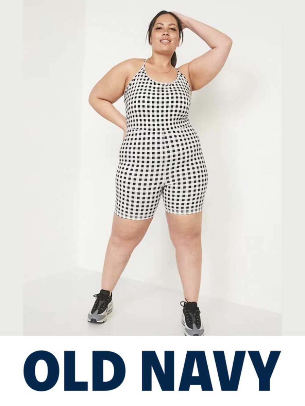 Old Navy 4X Active PowerChill Racerback Gingham Bodysuit Romper - Like New